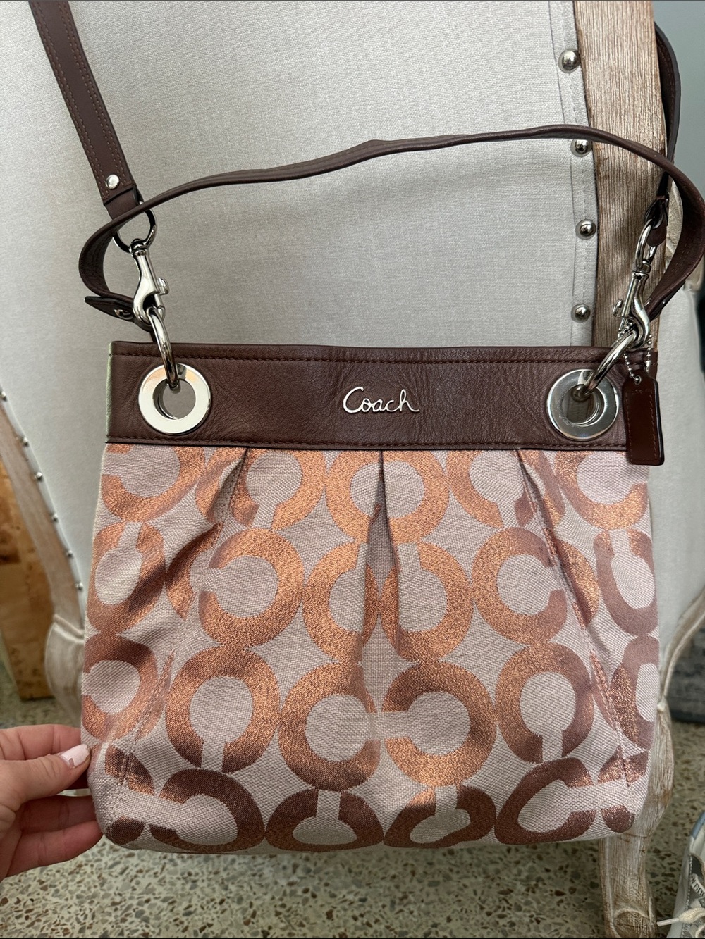Coach Metallic Copper Brown Signature Shoulder Bag